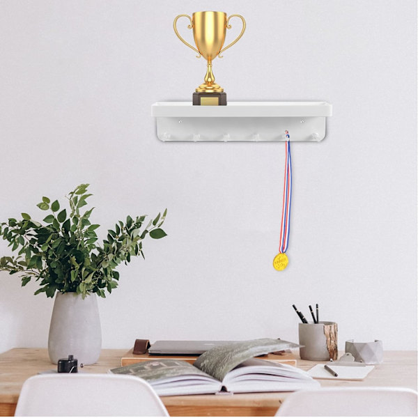 Medaljhängare Display och Troféställ med Krokar, Rostfritt Stål Väggmonterad Bandmedaljställ, Trofédisplay Väggställ, Vit White