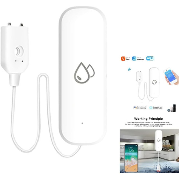 2 st vattenläckagedetektor, Tuya Smart Home Wifi vattenläckage nedsänkningssensordetektor, app-larmkontroll