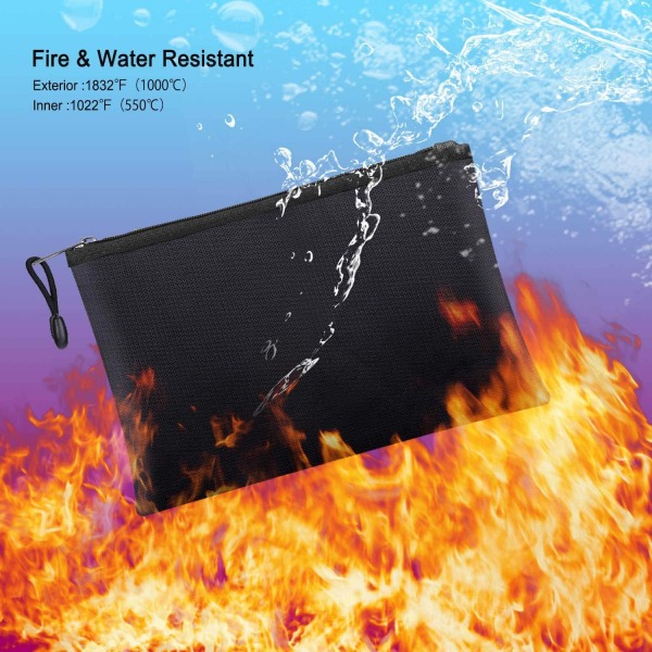 Brandsäkra dokumentpåsar, stor vattentät påse i FC/Legal/A4-storlek, brandsäker säker förvaringspåse med dragkedja
