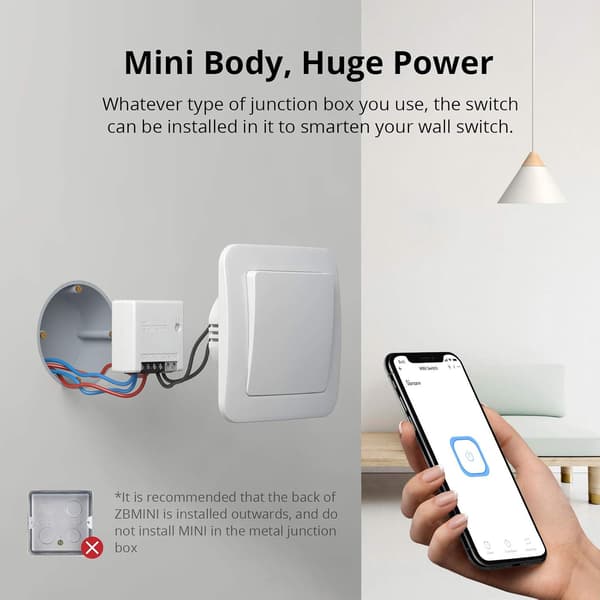 ZigBee Mini Smart Switch, 2-vägs ljusströmbrytare, ZigBee 3.0 Gateway Hub krävs, Neutral Wire krävs