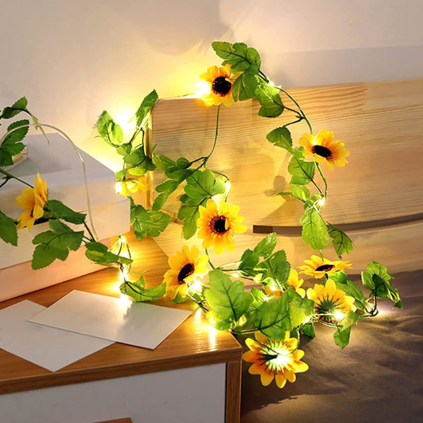 Solros Fe-ljus 6,5ft-2M/20 LED-strängljus, dekorativ konstgjord blomstergirlang för sovrumsträdgård