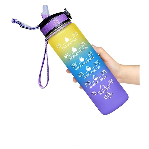 1L Tidsläckagesäker Vattenflaska Säkerhetslåslock Gradient Halmkopp (gul lila blå) Yellow Purple Black
