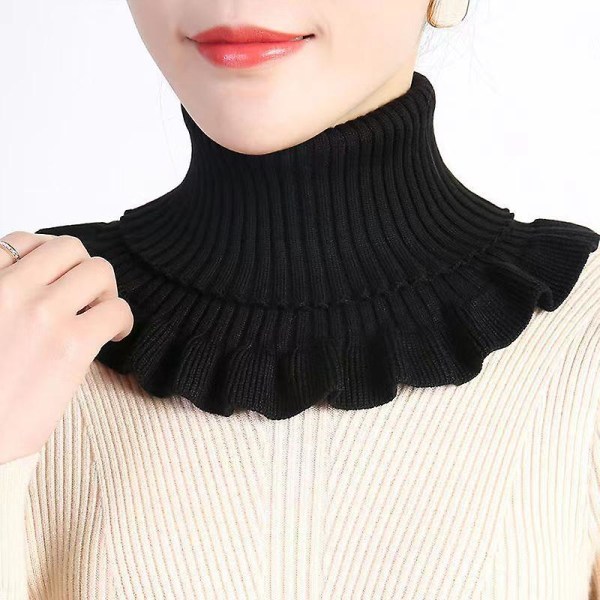 Stickad halsduk i ull för kvinnor dekorerad falsk krage nackstöd (svart) black