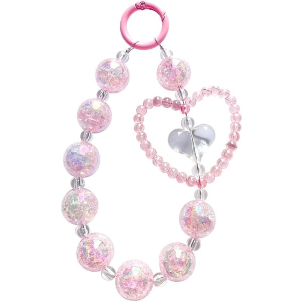 Mobiltelefon lanyard Beads Chain Crystal Pearl Love Mobiltelefon Charmsmycken för kvinnor（blå） Pink