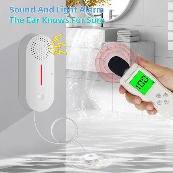 Vattenläckagedetektor WiFi, Larm för låg vattennivå, 100dB högt vattenlarm, Vattensensor med fjärr Tuya/Smart