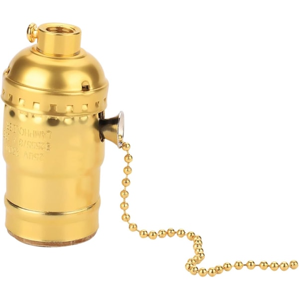 silver pull chain lampsockel, E27 aluminium vintage ljus sockel med pull chain bordslampa belysningshållare (guld) gold