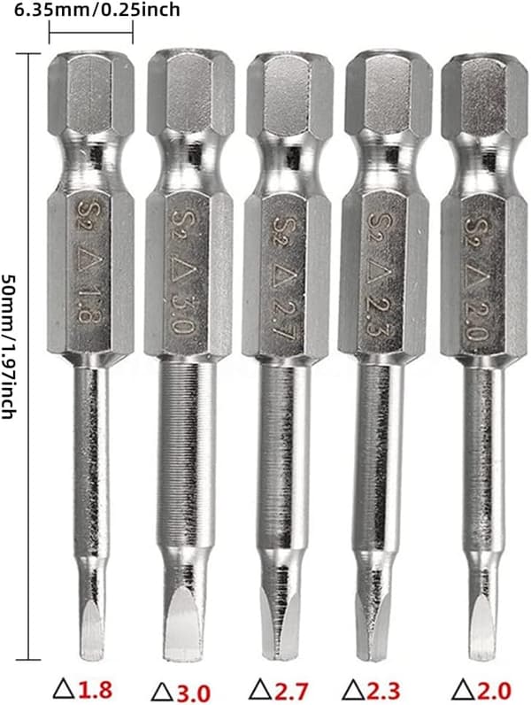 5 st magnetiska triangulära skruvmejselbits 1/4\" sexkantskaft säkerhetsbitsats 1. 8, 2. 0, 2. 3, 2. 7, 3. 0mm