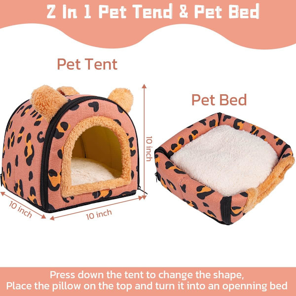 Marsvinsängshus - Grottmysig stor hamster smådjursbäddar gömställe med dyna för hamster kanin, rosa Red