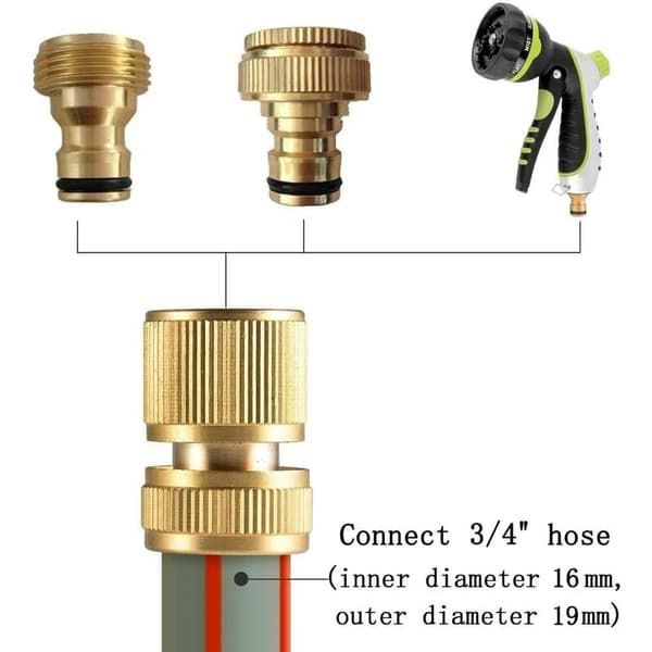 19 mm (3/4\") Koppling i mässing för bevattning, snabbkoppling för trädgårdsslang (2-PACK)