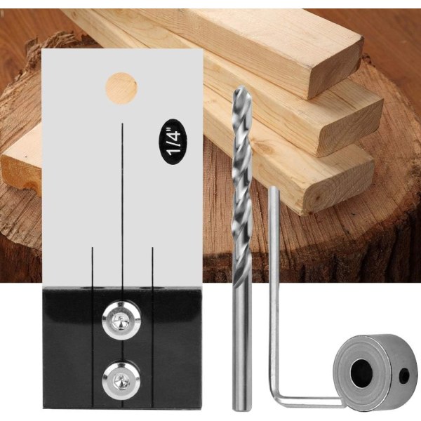 1/4" träbearbetningsdyveljig, rakt hålssökare+skiftnyckel+twistborr+gränsring， styrverktyg för borrningshål för trä（4st）
