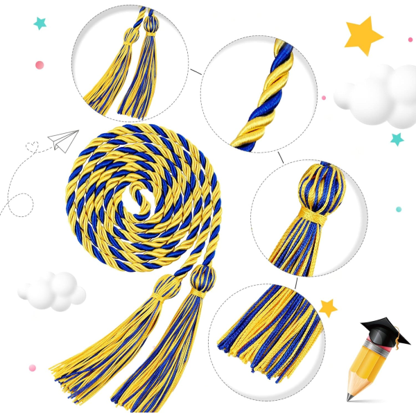 6 delar examenssnören Repbälte Honor Cords Graduation Lång tofs för examensfester (gul, blå) Yellow + Blue