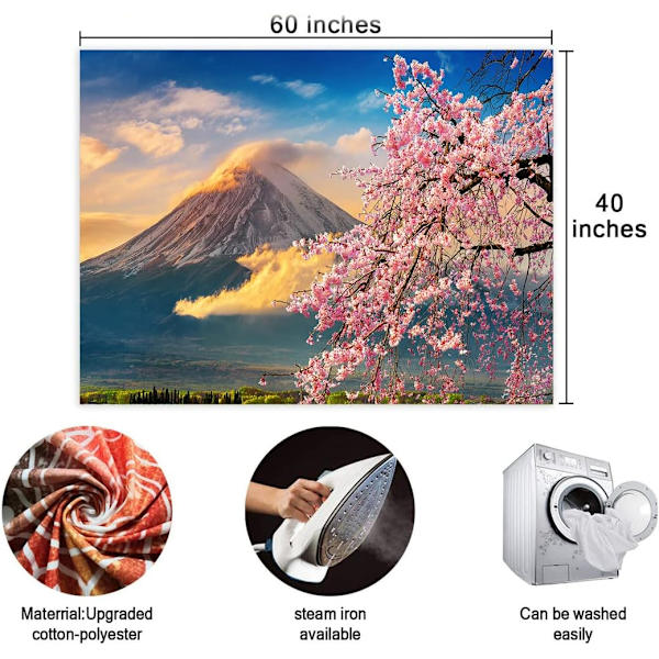 Japansk rosa Sakura-gobeläng med körsbärsblommor, berg Fuji, Japan, väggbonader för sovrum, vardagsrum, sovsal, man cave-bakgrund (60x40 tum)