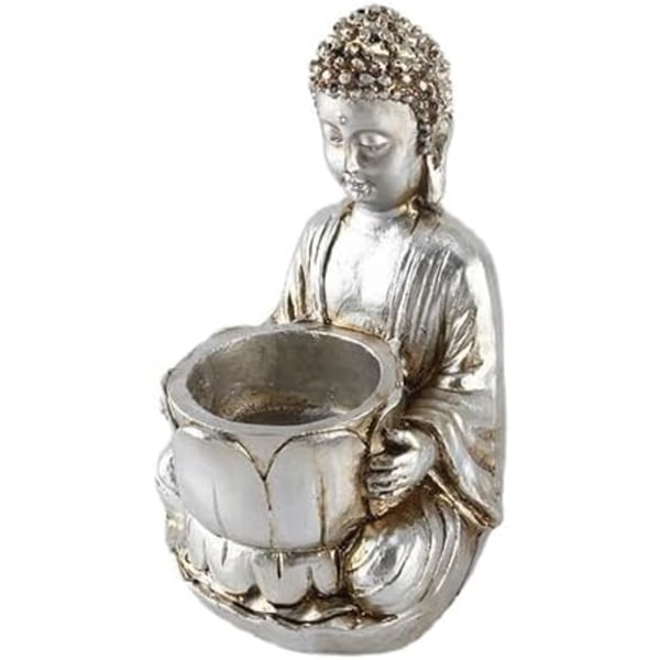 Buddha staty ljushållare, meditation Buddha staty dekorativ ljushållare, meditation ljus hållare, harts aromaterapi lampkopp (silver) silver