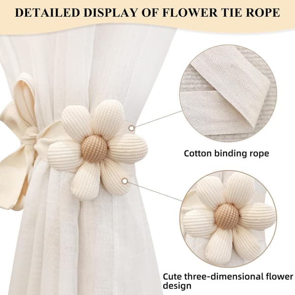 2 st gardinbindningar, gardinblomsterbindningar, boho gardinbindningar med justerbara remmar (beige)