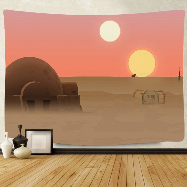 Suns Planet Gobeläng, 80x60 tum, Öken Globus Tatooine Väggbonad Gobelänger för Vardagsrum Sovrum Heminredning