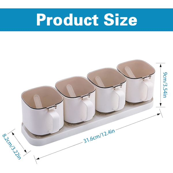 Kryddbox, Akryl kryddbox kryddburk set kryddburk kryddburkar med skedar och lock för peppar krydda salt socker förvaring vit White