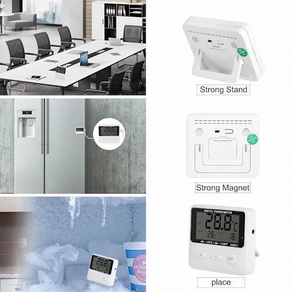 Kyl- och frystertermometer, hög- och lågtemperaturlarm, extra sensor