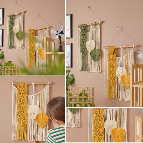 Väggdekoration Boho vävda blad tofsar Väggdekor Modern väggkonst för sovrum Vardagsrumsdekor, Gul yellow