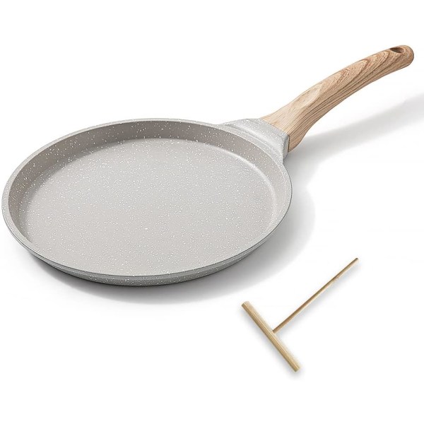 Non-Stick Crepe Pan, Gjuten Aluminium Pannkakspanna 20 cm, Induktionskompatibel - Vit
