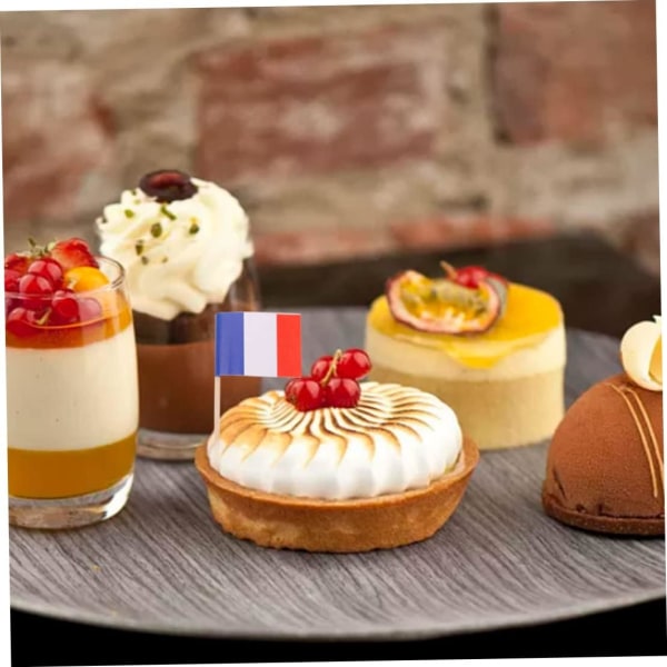 Mini franska flagga cupcake topp dekorativ bar flagga, cocktail bar banner, 100 stycken