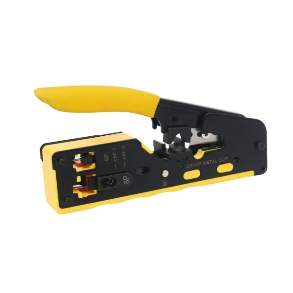 Pass-through RJ45 Crimp Tool/Wire Cutter för RJ11/RJ12 Standard, RJ45 Pass-Thru-kontakter (gul trådavisolering)