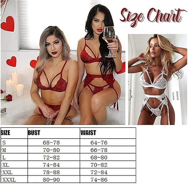 Kvinnors blommiga spetsunderkläder set teddy babydoll nattkläder kostym（röd,XL） Red xl