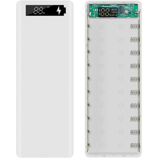 LCD-skärm 10x18650 case Power Bank Shell Laddningsbox（vit） White