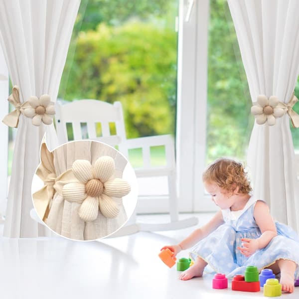 2 st gardinbindningar, gardinblomsterbindningar, boho gardinbindningar med justerbara remmar (beige)