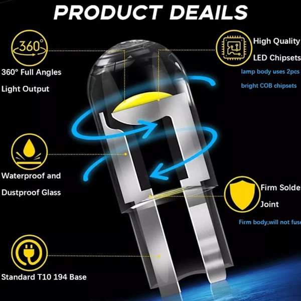 15 st T10 LED-sidolampor vitt W5W 501 168 194 LED-lampor Nummerplåtsljus för bil glödlampor kall vit 6000K
