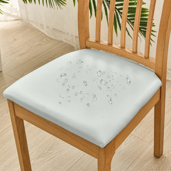 6 st Matstolsöverdrag för vattentät sits PU-läder Sätesöverdrag för stolar Cover, ljusgrå light grey