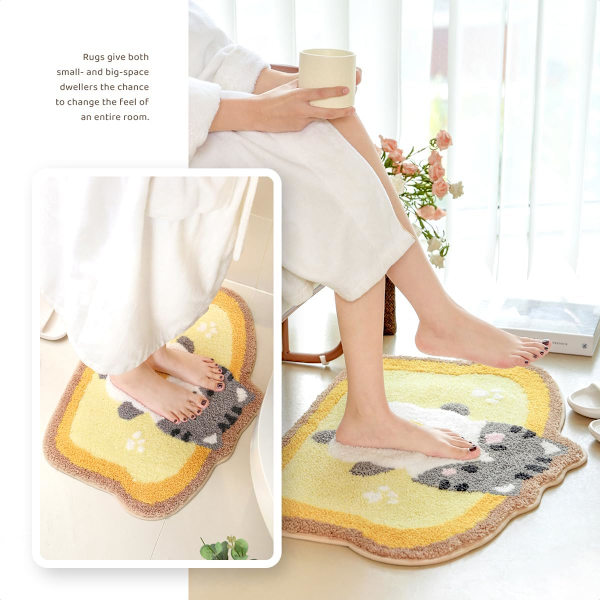 Toastmatta, mjuk absorberande mikrofiberbadrumsmatta, halkfri lurvig duschmatta, maskintvättbar, torr, lämplig för badrumsmatta, 20x31 tum, katt