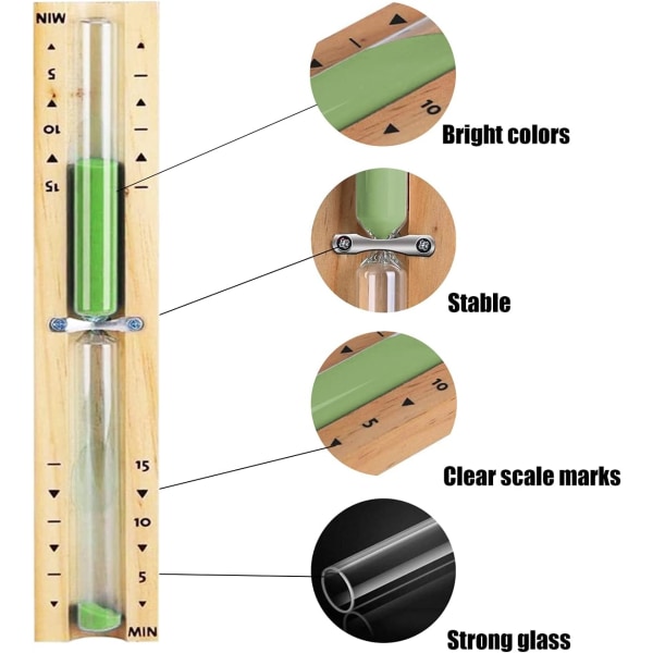 Timglas Bastu Timing Tillbehör Timer 15 minuter Tillverkad av trä Grön sand