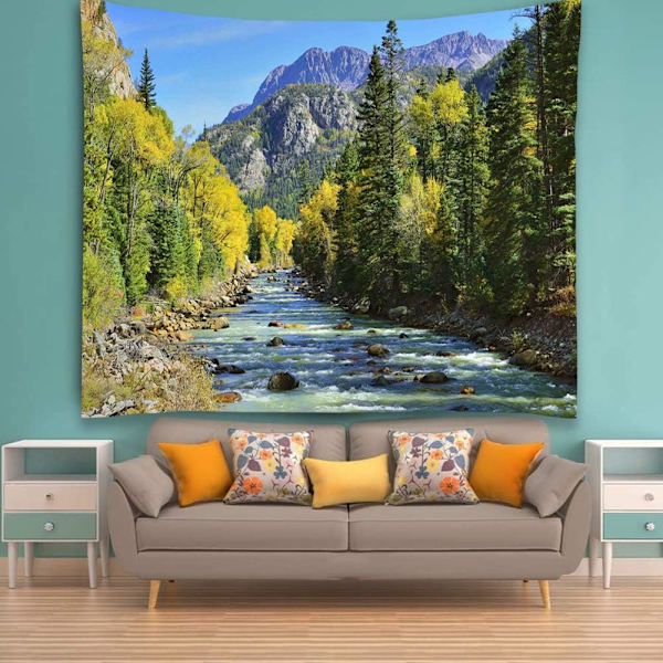 Natur Bergsskog Gobeläng, Vacker Trädbild Landskap Väggbonader för Heminredning, 230x180cm