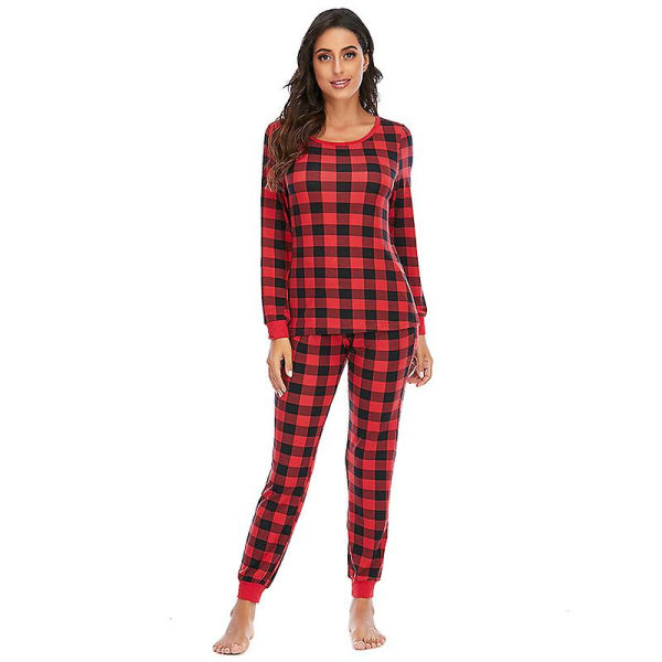 Dam långärmad rutig pyjamas set bekväma mjuka hemmakläder pyjamas set (röd,S) Red s