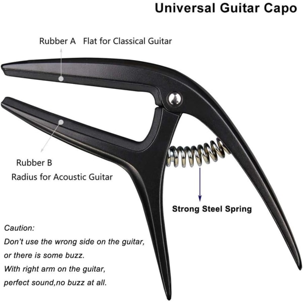 Snap-On gitarr capo för 6-7 strängar akustisk elektrisk och klassisk gitarr (svart)