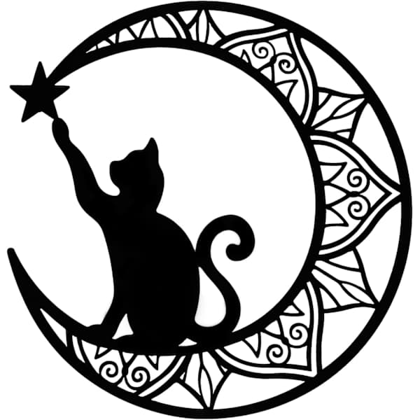 Metallkatt väggdekor, svart katt väggkonst, kattälskarpresenter för kvinnor, metallmåne väggdekor, 13 tum