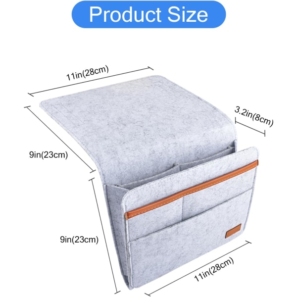 Förvaringsficka vid sängkanten, filt vid sängen Caddy Tjockare bäddsoffa Hängande organizer vid sängkanten (grå)