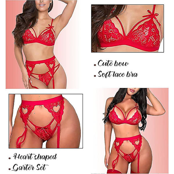 Kvinnors blommiga spetsunderkläder set teddy babydoll nattkläder kostym（röd,XL） Red xl
