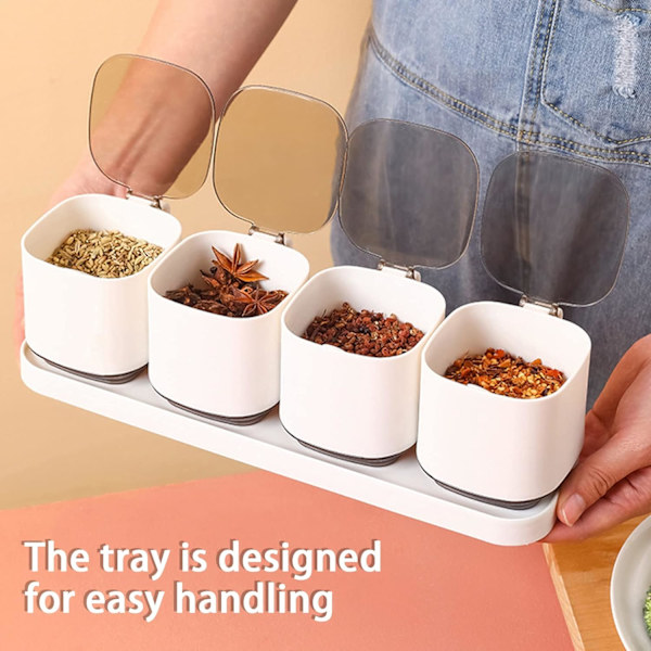 Kryddbox, Akryl kryddbox kryddburk set kryddburk kryddburkar med skedar och lock för peppar krydda salt socker förvaring vit. orange