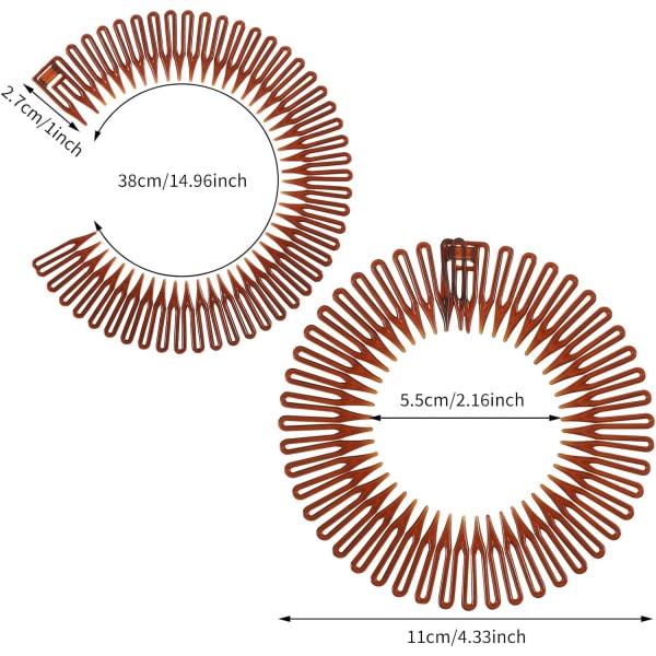 Dam peruk kam insats kam plast rund tandad elastisk hårband (svart+brun) 12 st