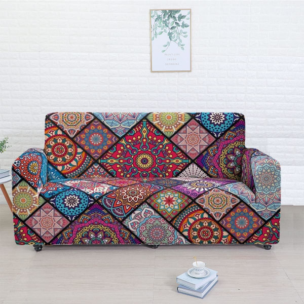 Sofföverdrag 3-sits, Mandala-tryckt sofföverdrag, möbelskydd sofföverdrag