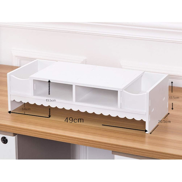 Monitorställ med låda Laptop PC Monitor Riser Rack Hållare Skrivbordsorganisatör Bordsförvaringsskåp Trä Vit White