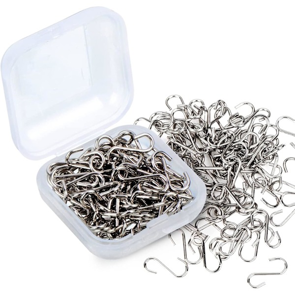 100 stycken 0,55 x 0,24 tum/ 14 x 6 mm Mini S-krokar Anslutningar S-formad tråd krok med förvaringslåda