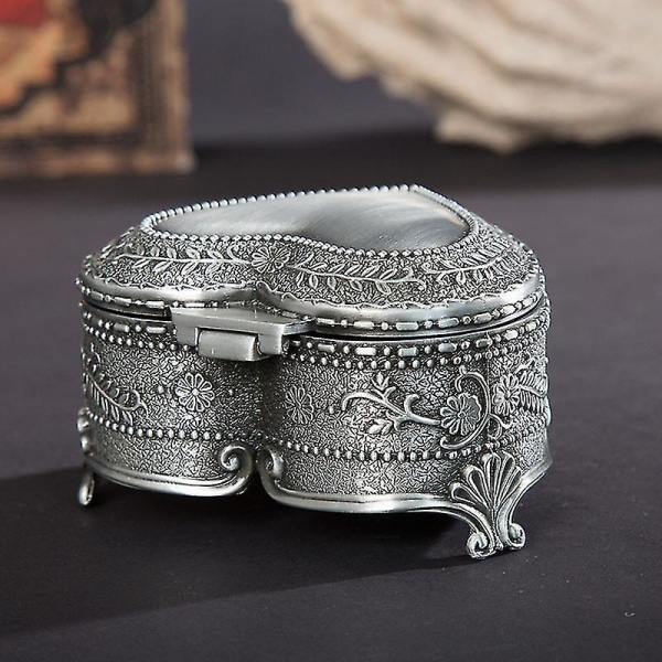 Klassisk vintage hjärtform metall smyckeskrin Ring prydnadsföremål organizer