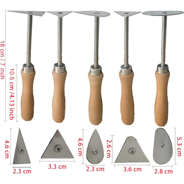 5 st Färgskrapor Professionella Färgverktyg Heavy Duty Triangulära Färgskrapor med Trähandtag