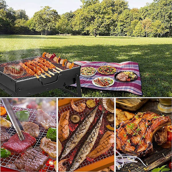 Kolgrill, Bärbar Grill i Rostfritt Stål Kolrökare för Picknick Trädgård (17,1''x11,8''x9,5'')