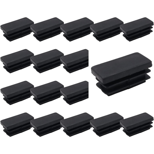 Förpackning med 20 rektangulära svarta plaständstycken, 15 x 30 mm plastpluggar, rektangulär rör Anti-halkmatta