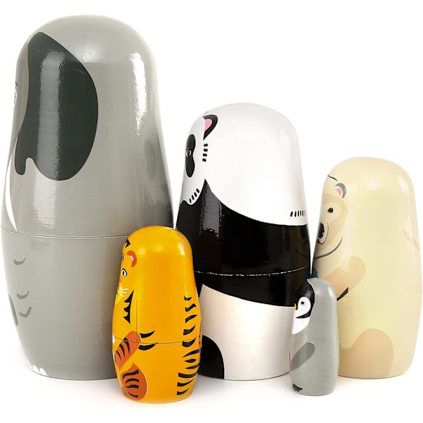 Handgjorda trä djurmatryoshka dockor elefant panda matryoshka dockor - 5 stycken