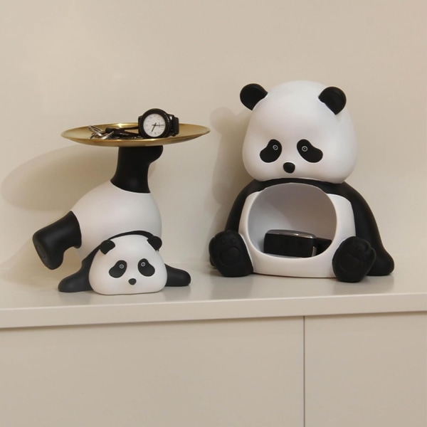 Söt panda staty bricka panda skulptur metall bricka dekoration panda staty djur godis skål prydnadssaker förvaringsbricka