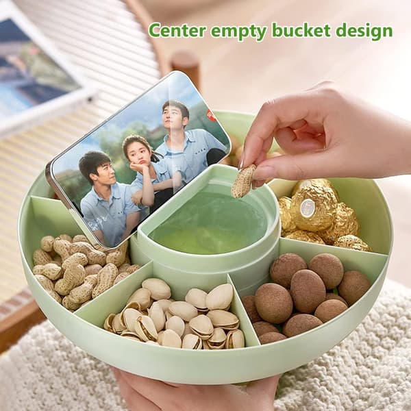 Plastdelad middagstallrik med lock roterande snacksbricka snacksbricka matbricka, liten
